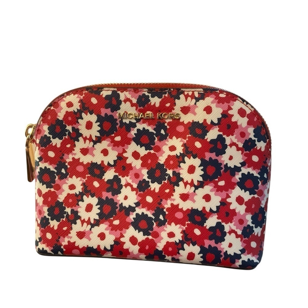 Michael Kors Cosmetic Bag Pouch with a Red and White Floral Design